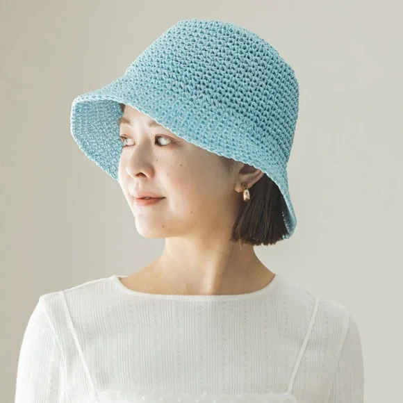 Wyeth Tali Raffia Straw Crochet Bucket Hat Navy Blue Straw Bucket Hat - Packable Sun/Beach Women main image 4